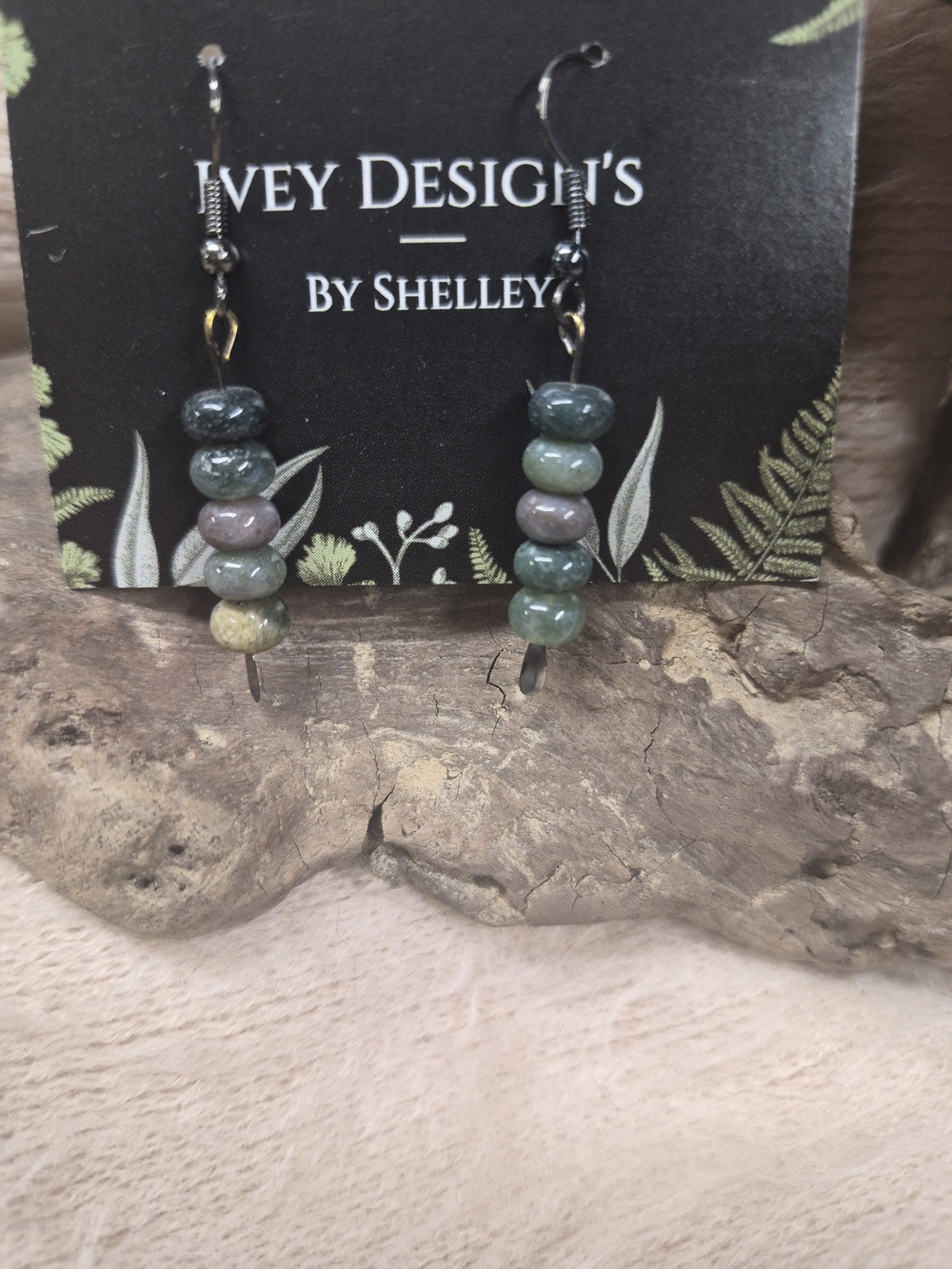 Multi-Green Beaded Drop Earrings